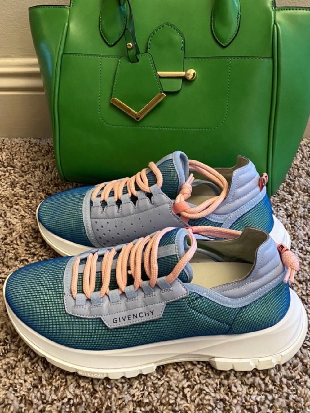 Givenchy Teal & Peach Gradient Mesh Sneakers